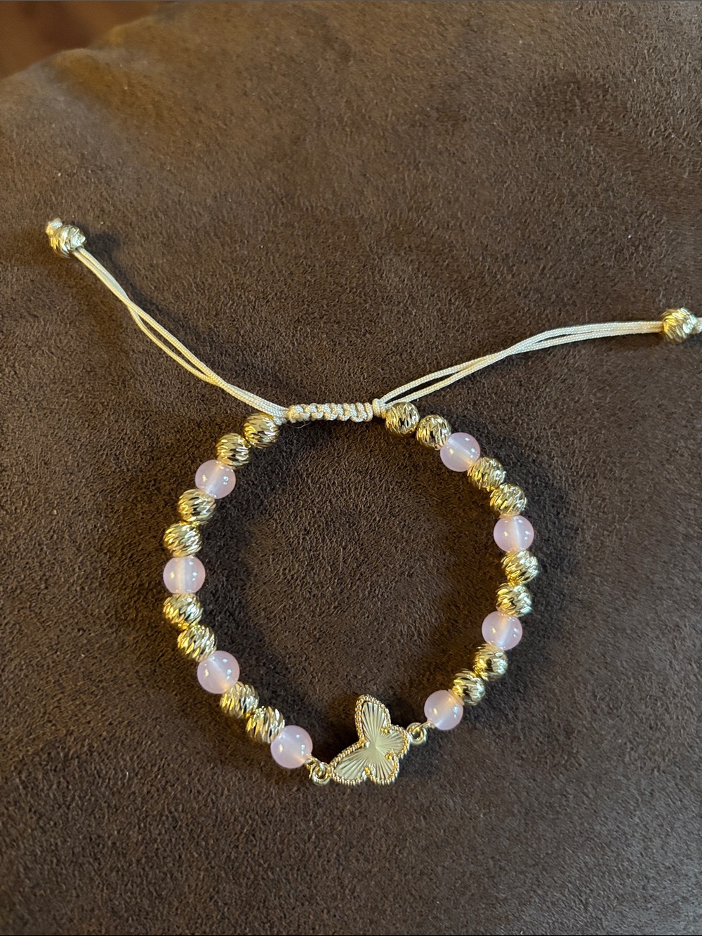 Gold & Pink Butterfly Beaded Adjustable Bracelet